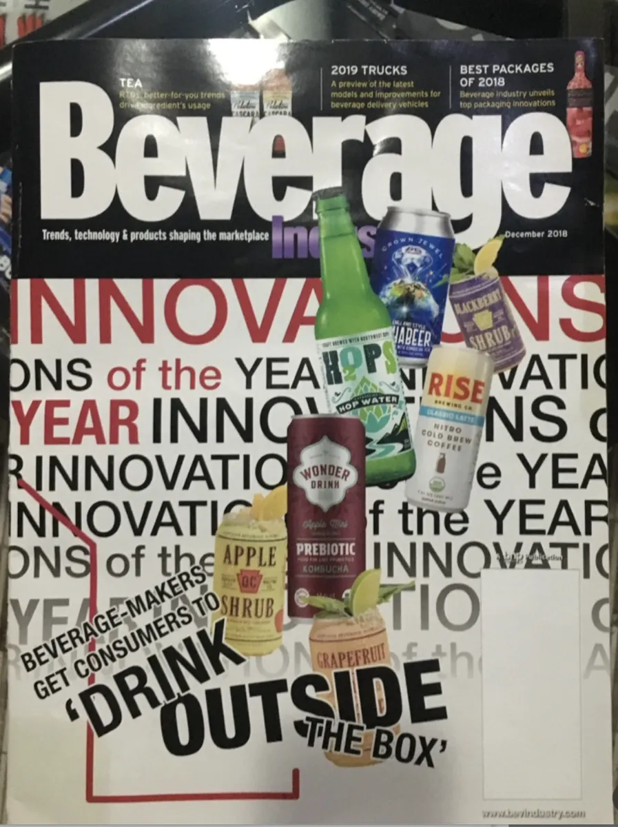 The December 2018 cover of Beverage Industry magazine, “Innovations of the Year”, featuring Crown Jewel Buchabeer