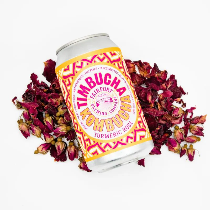 A can of Turmeric Rose with dried rose petals